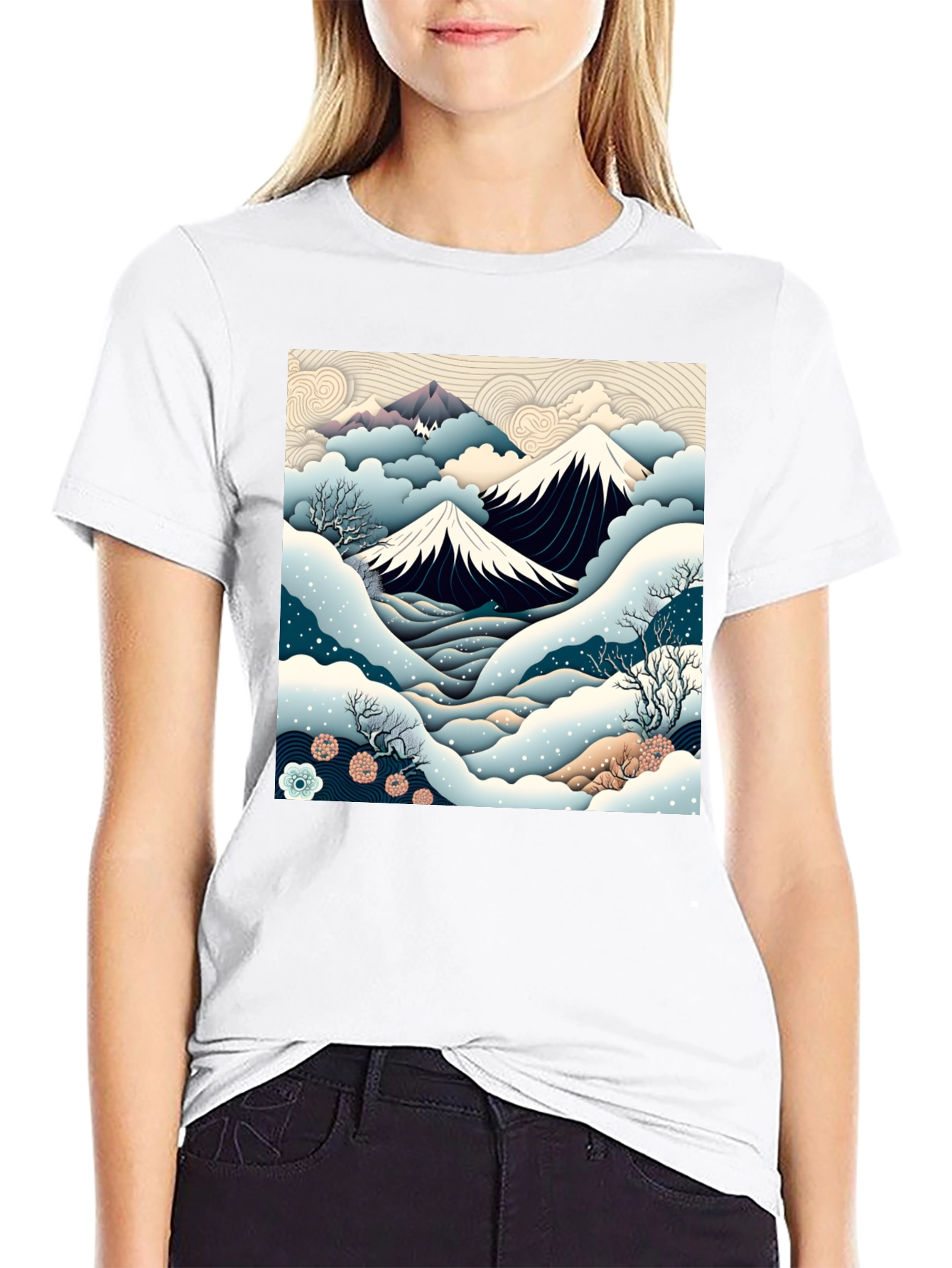 Japanese Mountain Scene Graphic Tee