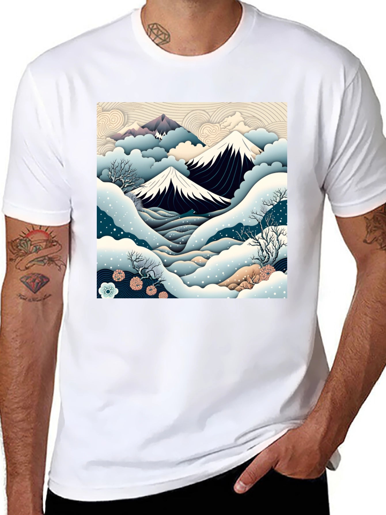Japanese Mountain Scene Graphic Tee