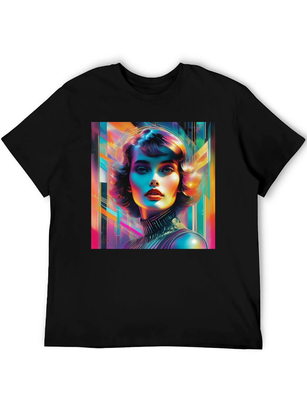 Vivid Retro Woman Graphic Tee - Modern Art Style