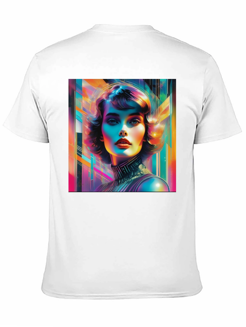 Vivid Retro Woman Graphic Tee - Modern Art Style