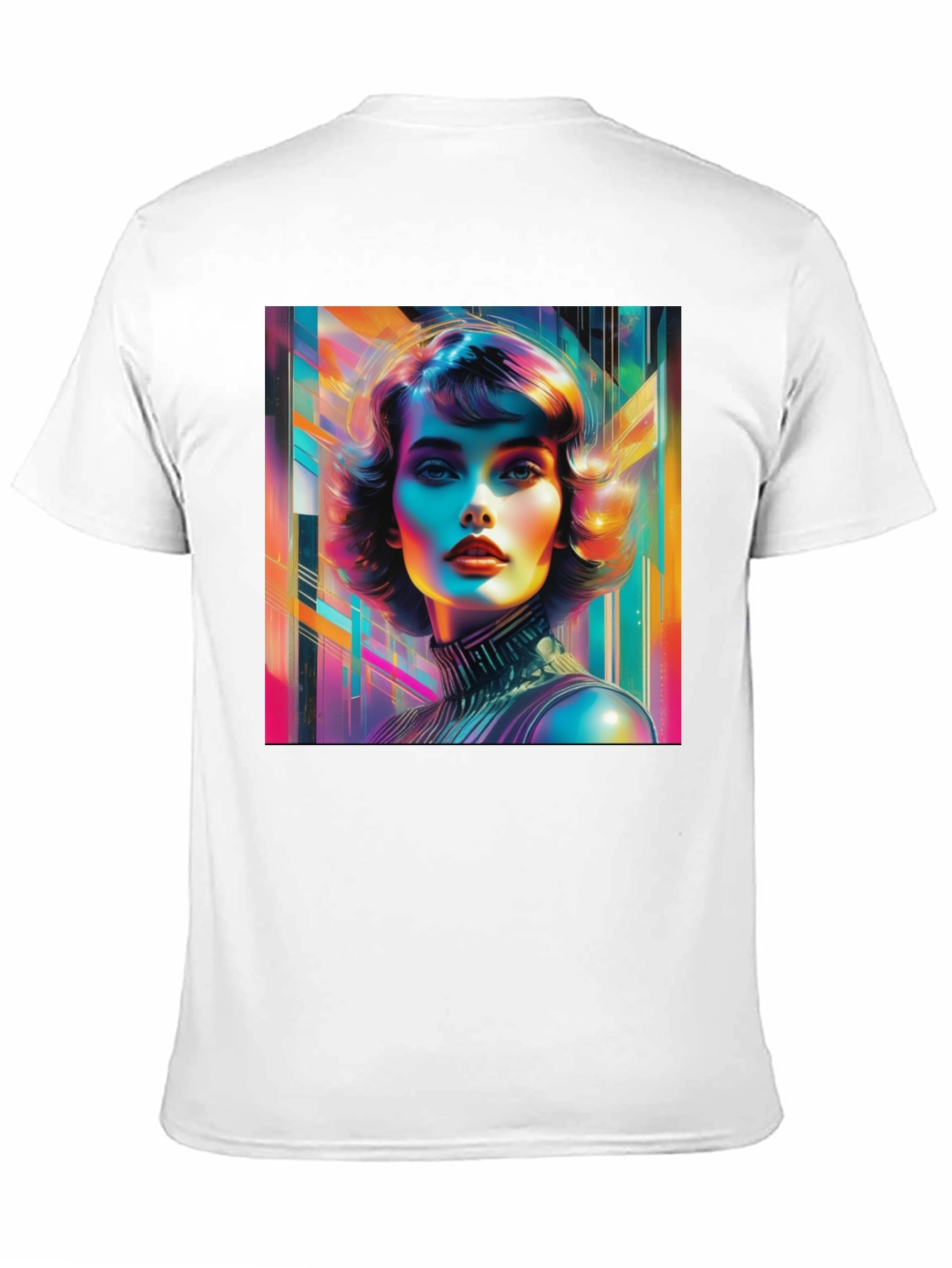 Vivid Retro Woman Graphic Tee - Modern Art Style