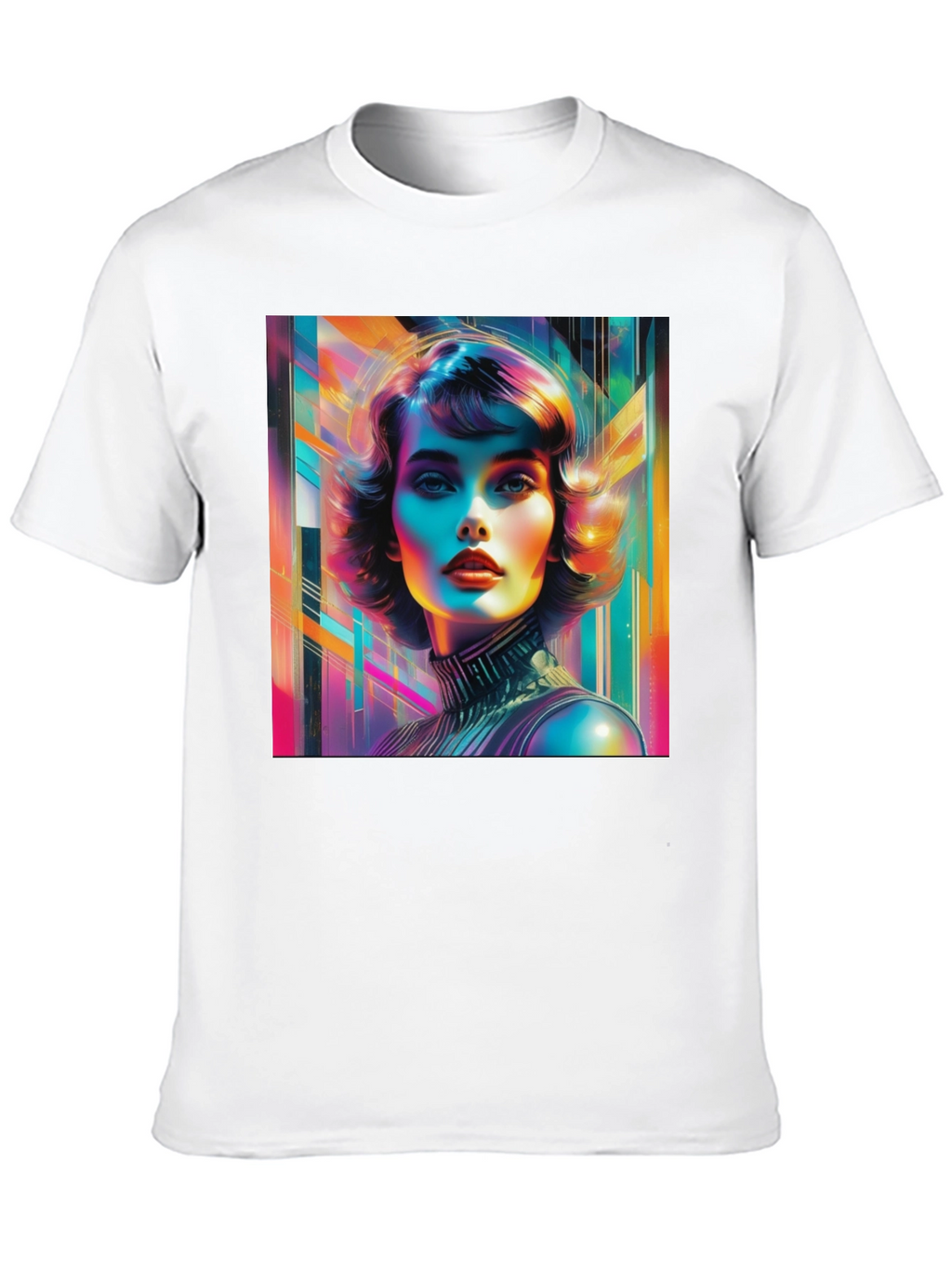 Vivid Retro Woman Graphic Tee - Modern Art Style