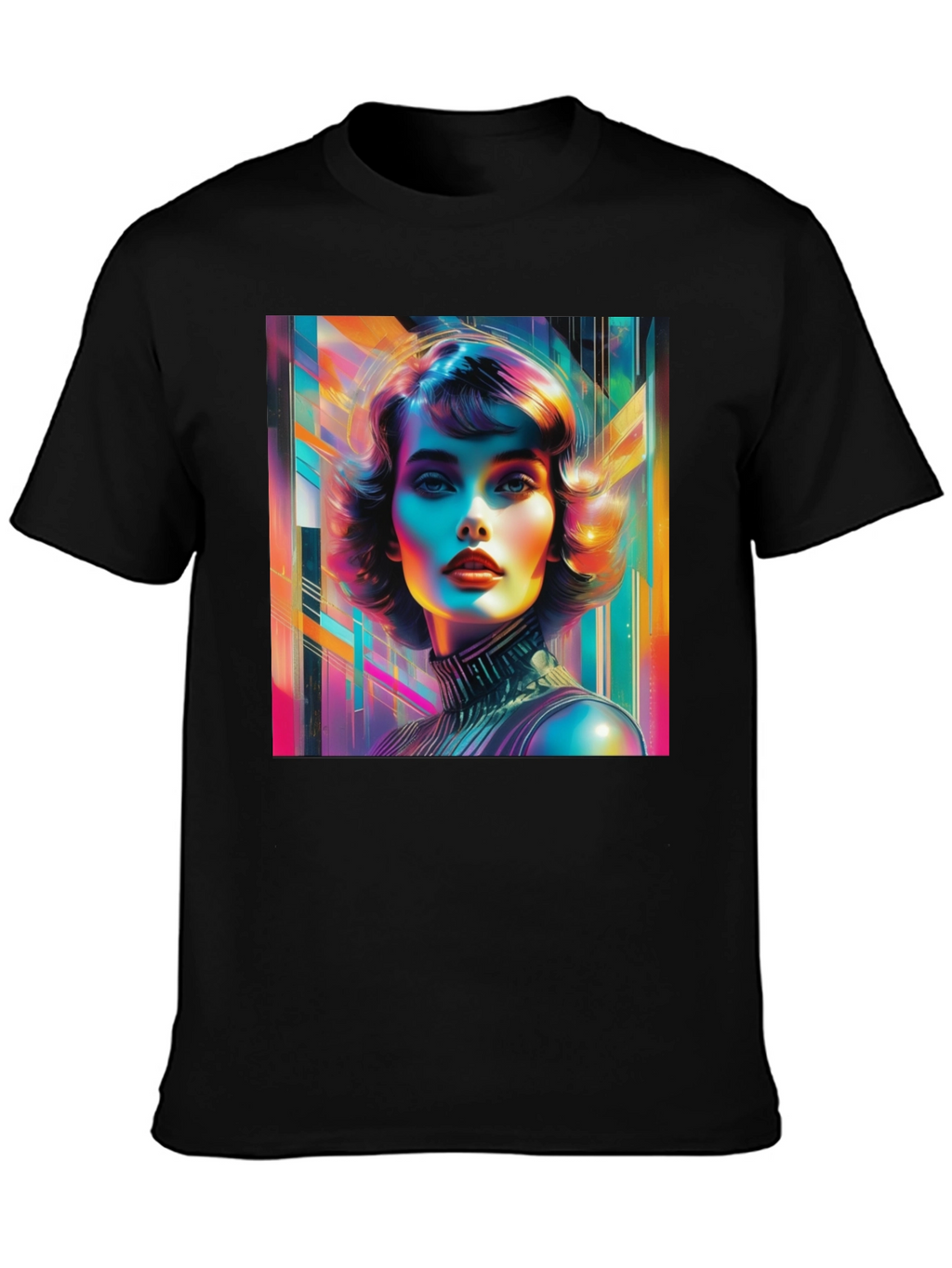 Vivid Retro Woman Graphic Tee - Modern Art Style