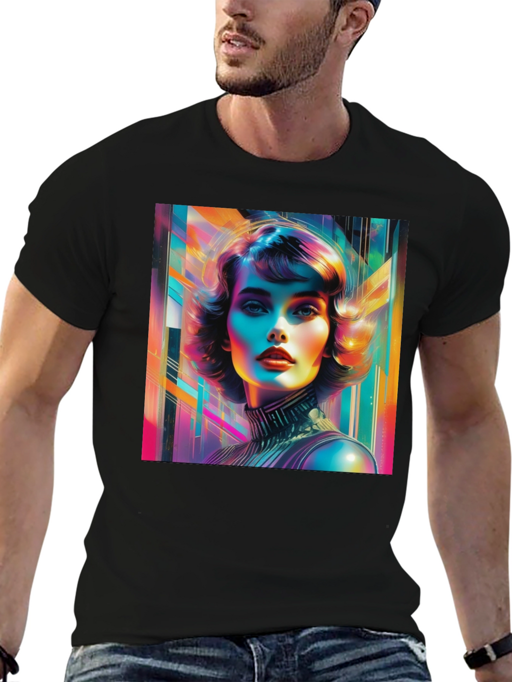 Vivid Retro Woman Graphic Tee - Modern Art Style