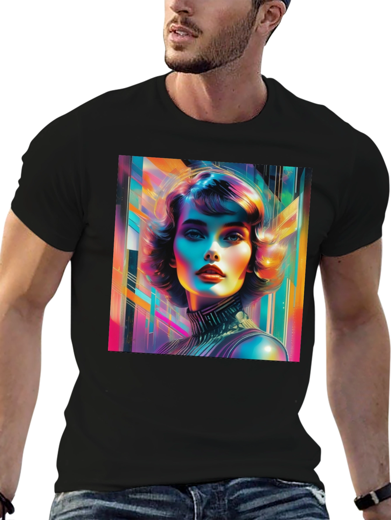 Vivid Retro Woman Graphic Tee - Modern Art Style