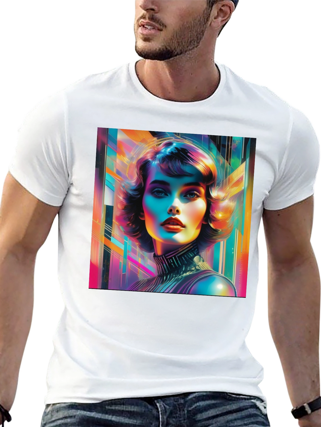 Vivid Retro Woman Graphic Tee - Modern Art Style