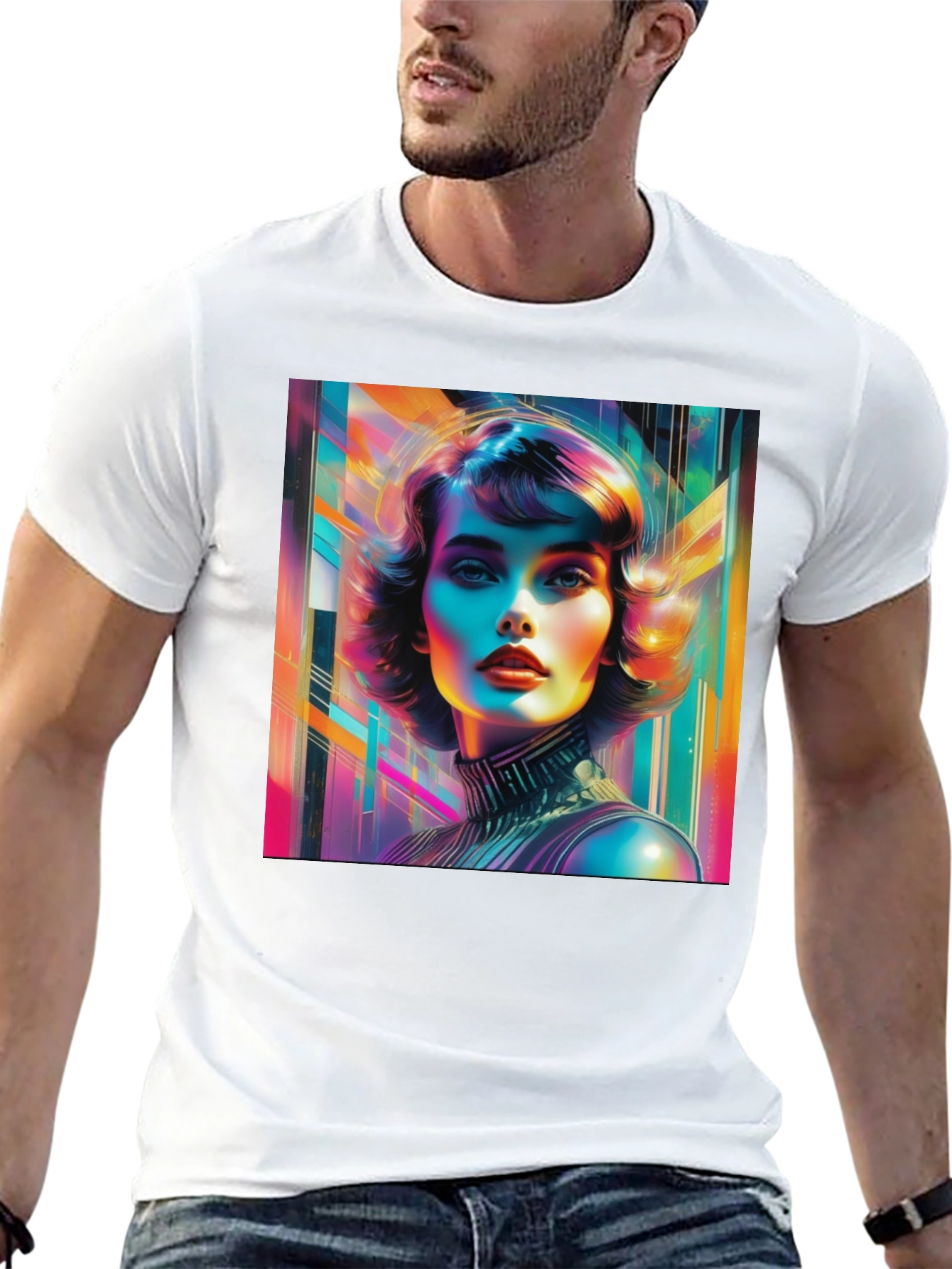 Vivid Retro Woman Graphic Tee - Modern Art Style