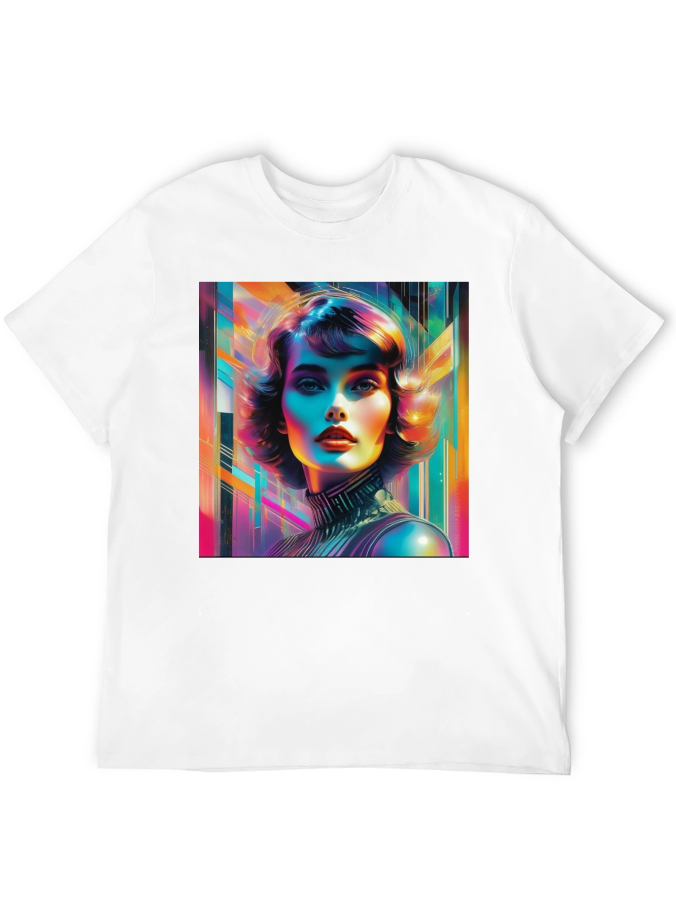 Vivid Retro Woman Graphic Tee - Modern Art Style