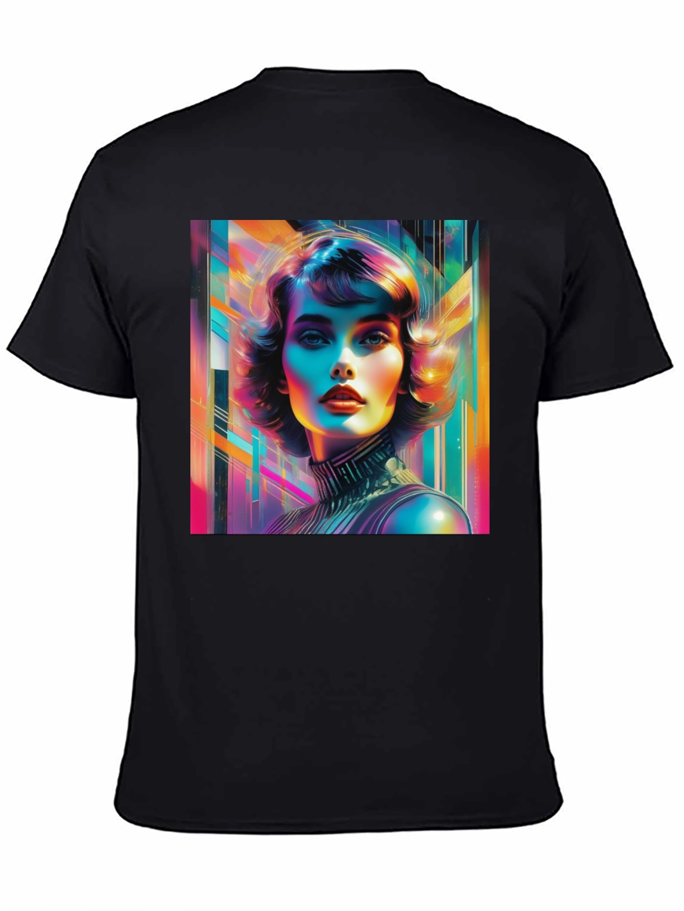 Vivid Retro Woman Graphic Tee - Modern Art Style
