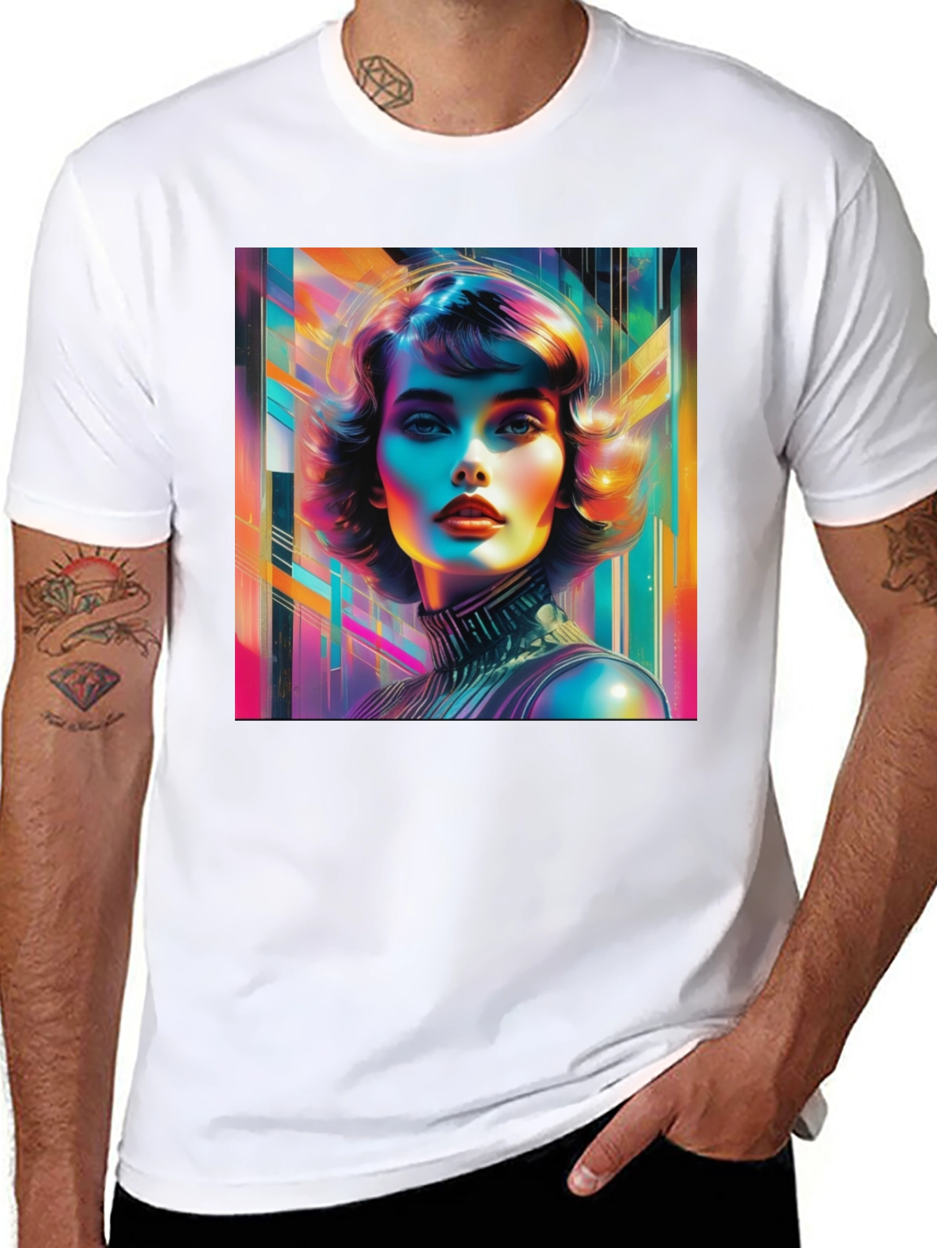 Vivid Retro Woman Graphic Tee - Modern Art Style