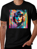 Vivid Retro Woman Graphic Tee - Modern Art Style