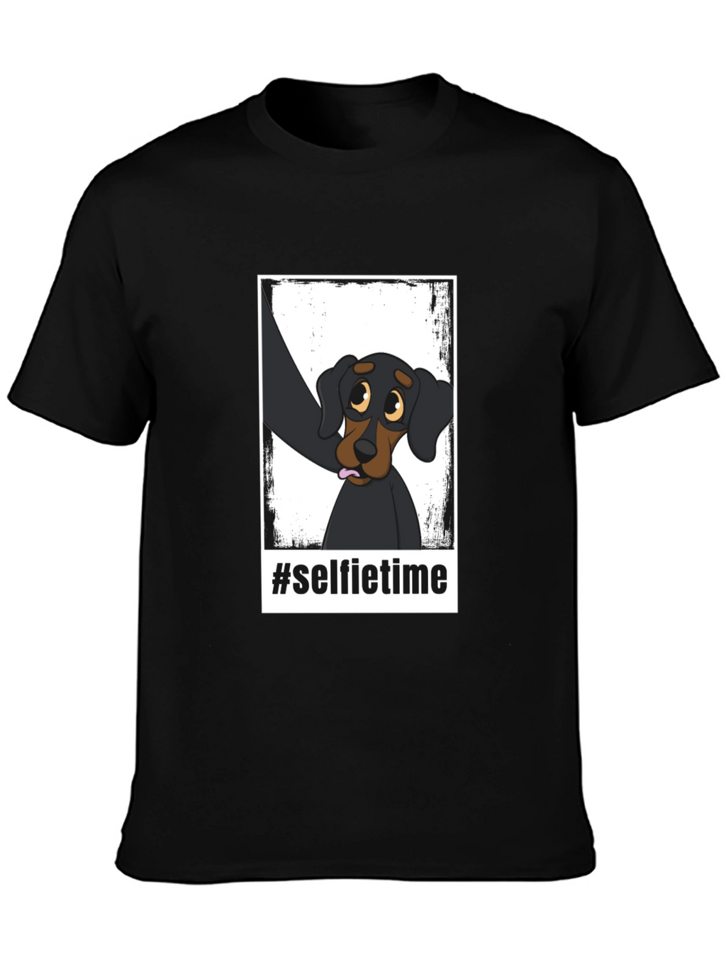 Selfie Time Dog Graphic Black T-Shirt