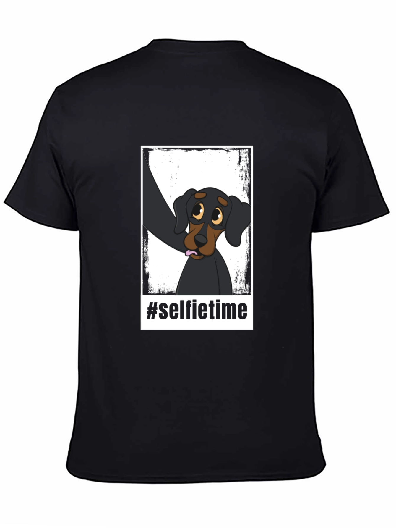 Selfie Time Dog Graphic Black T-Shirt