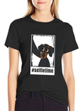 Selfie Time Dog Graphic Black T-Shirt