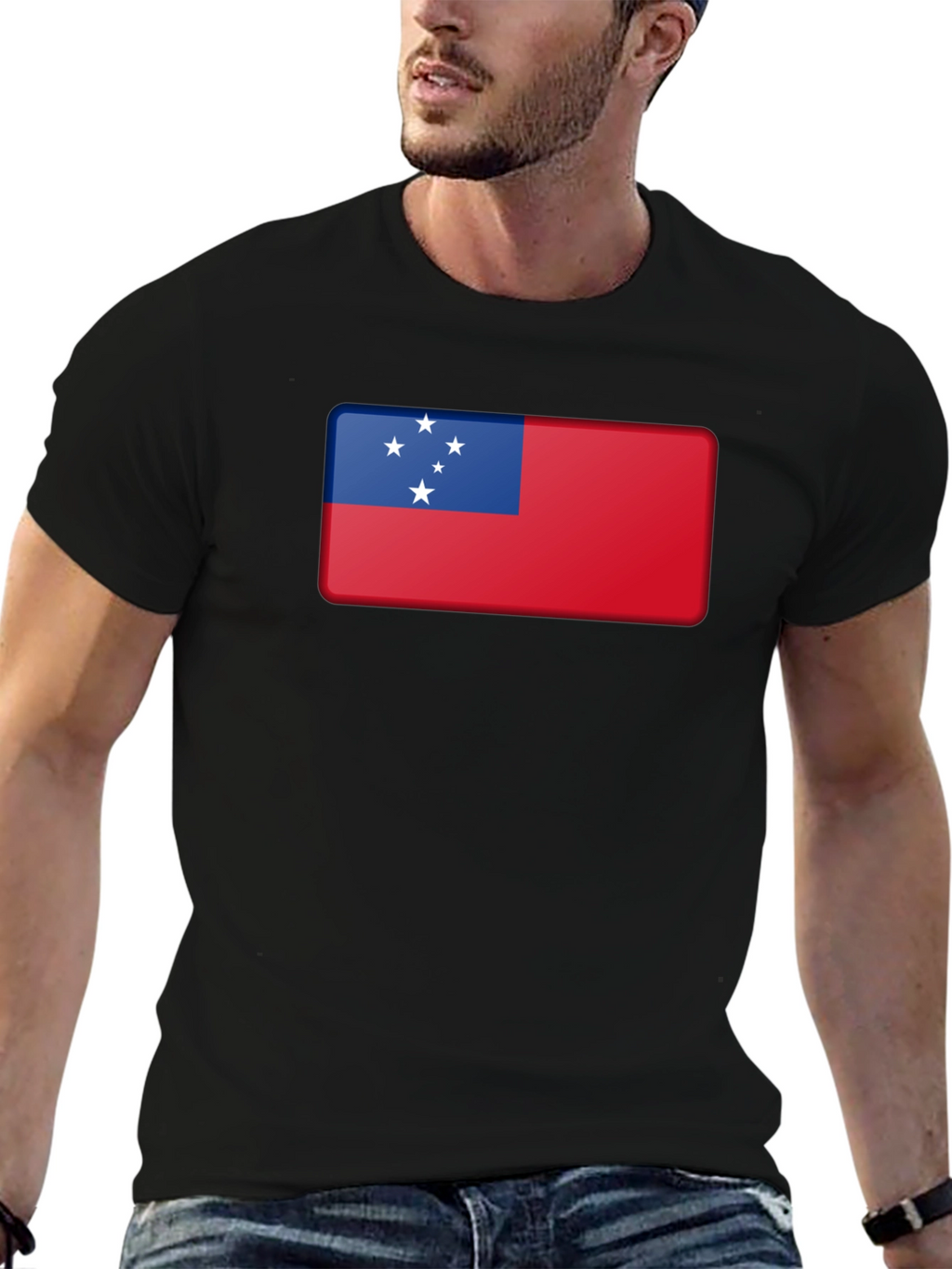Samoa Flag T-Shirt Black Cotton Tee