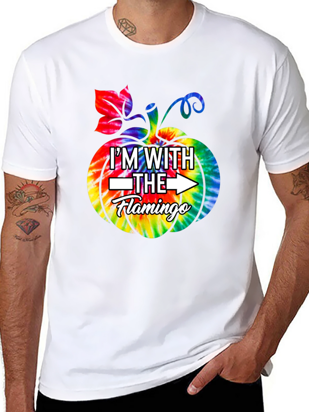 Im With The Flamingo Tie Dye Pumpkin Halloween T-Shirt