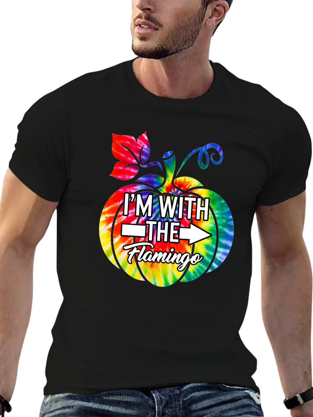 Im With The Flamingo Tie Dye Pumpkin Halloween T-Shirt