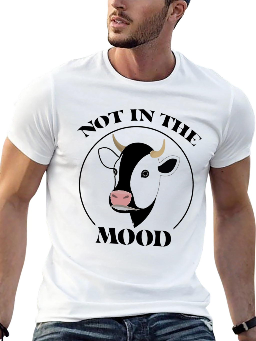 Not In The Mood Cow Graphic T-Shirt - Black