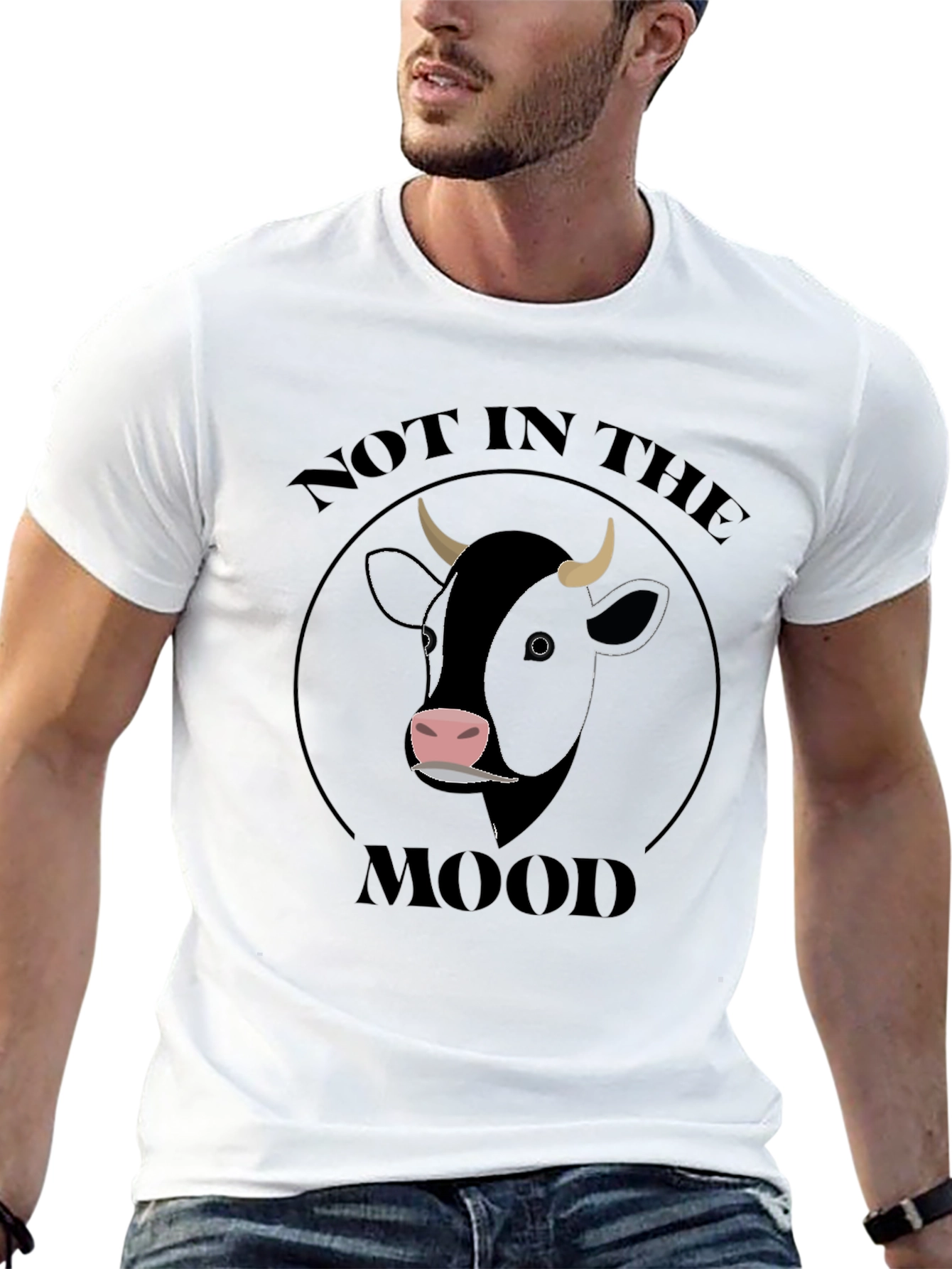 Not In The Mood Cow Graphic T-Shirt - Black