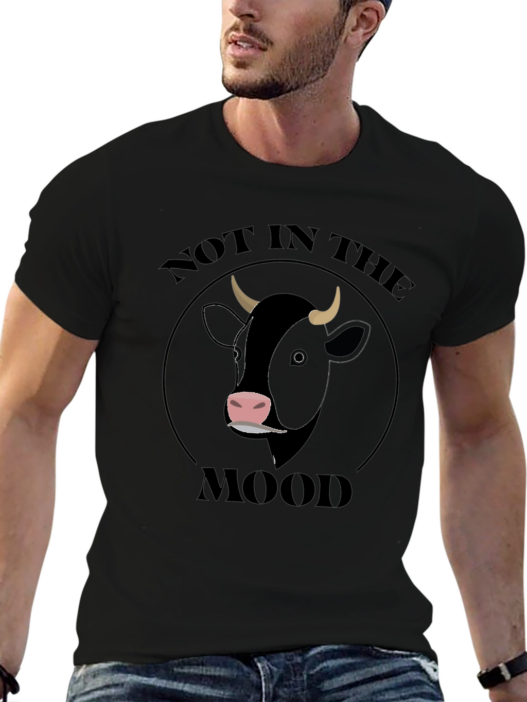 Not In The Mood Cow Graphic T-Shirt - Black
