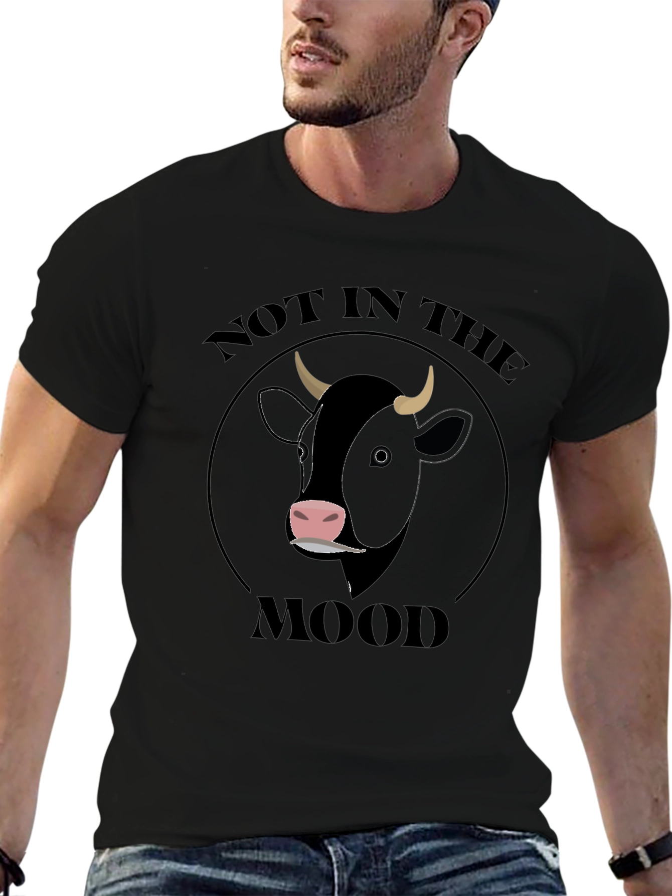 Not In The Mood Cow Graphic T-Shirt - Black