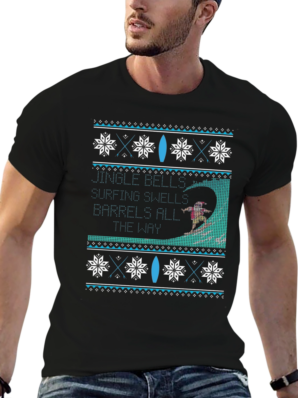 Surfing Christmas Sweater Graphic T-Shirt