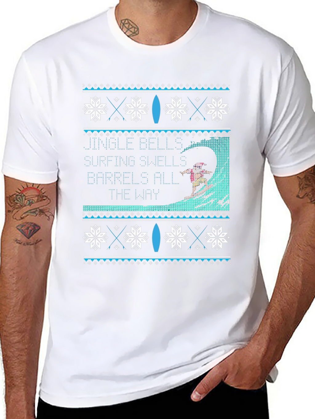 Surfing Christmas Sweater Graphic T-Shirt