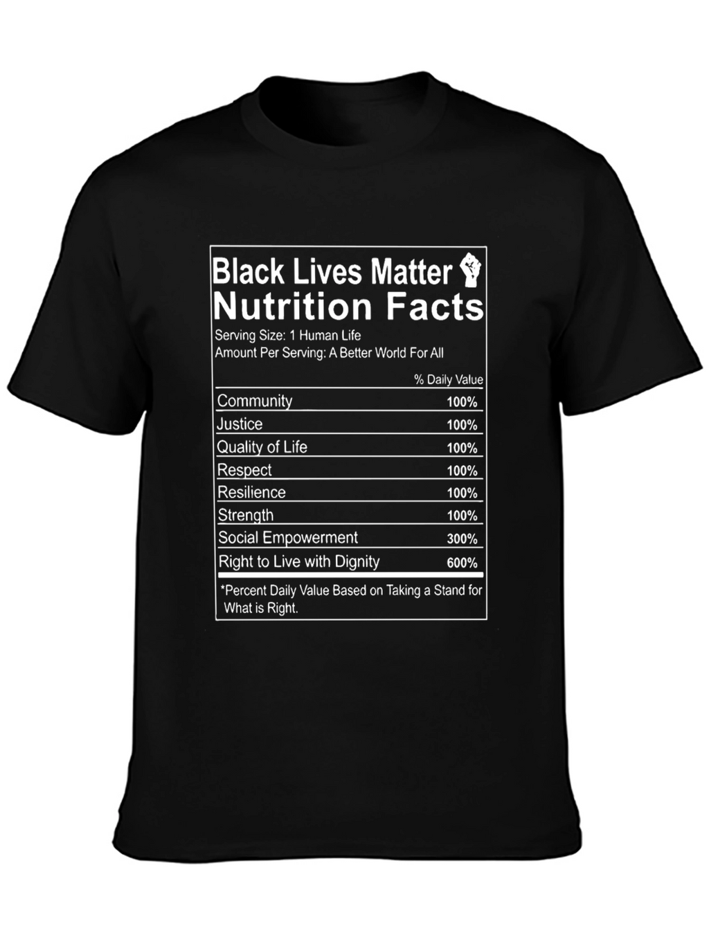 Black Lives Matter Nutrition Facts T-Shirt