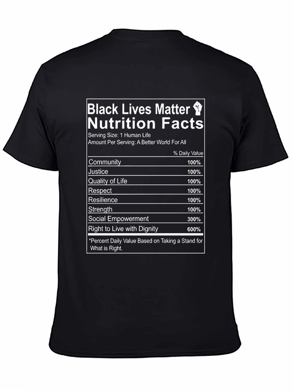 Black Lives Matter Nutrition Facts T-Shirt