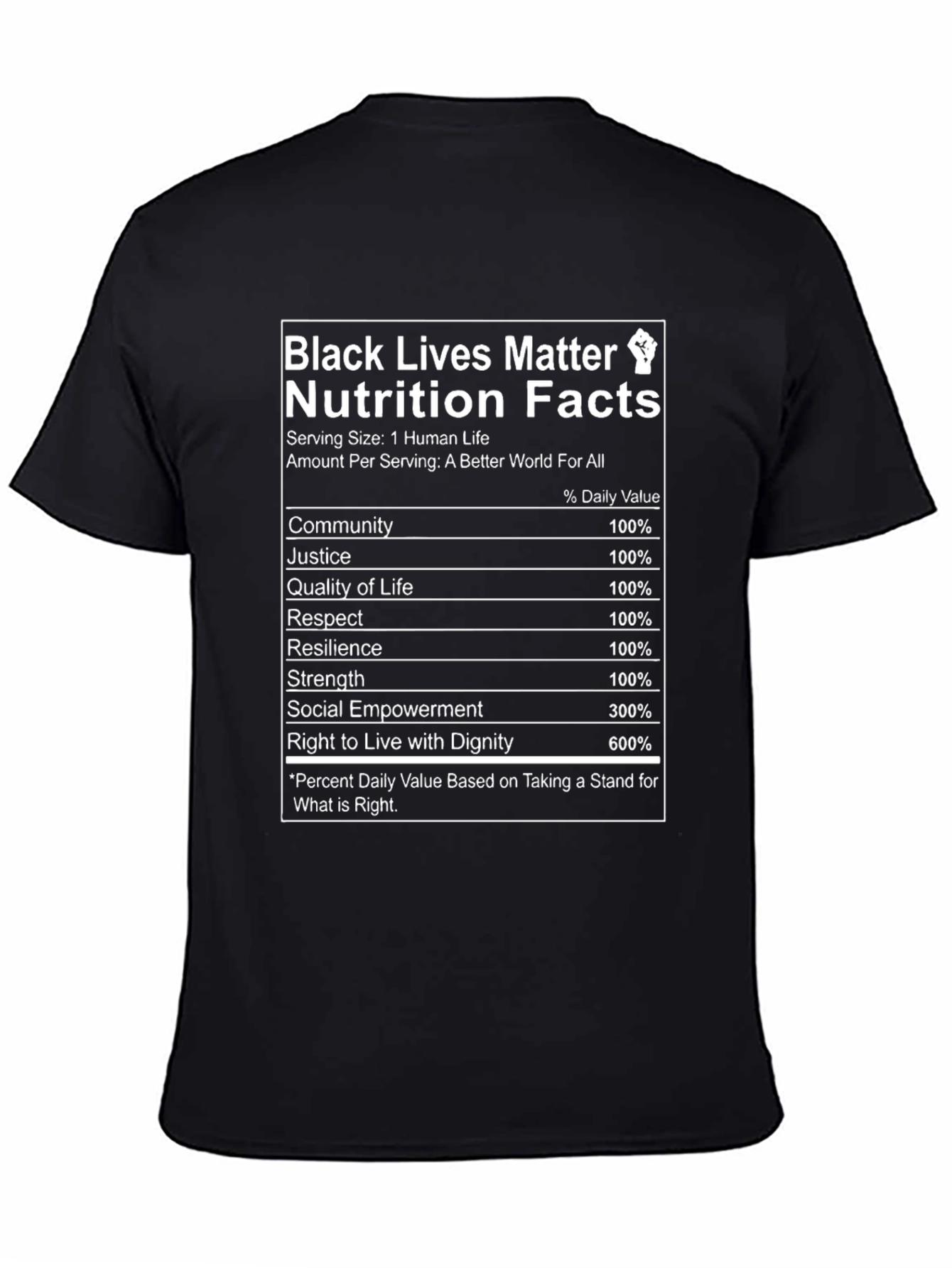 Black Lives Matter Nutrition Facts T-Shirt
