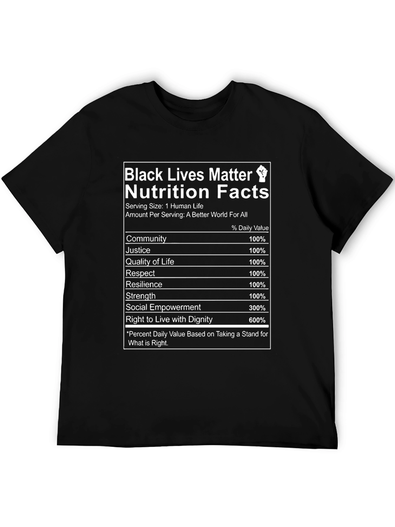 Black Lives Matter Nutrition Facts T-Shirt