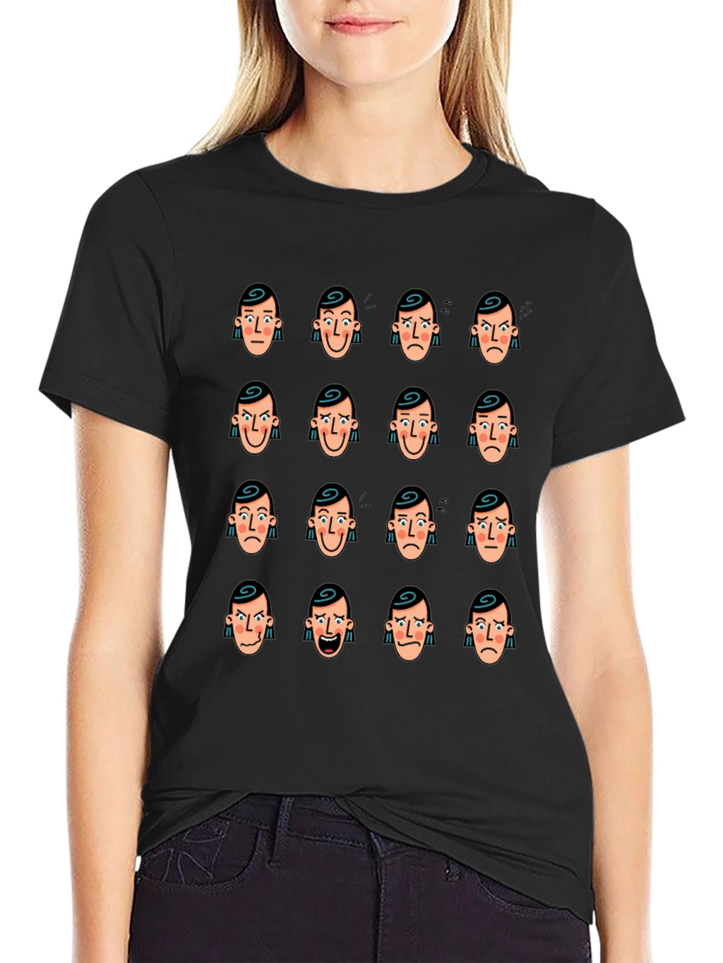Emotional Faces Graphic Black T-Shirt