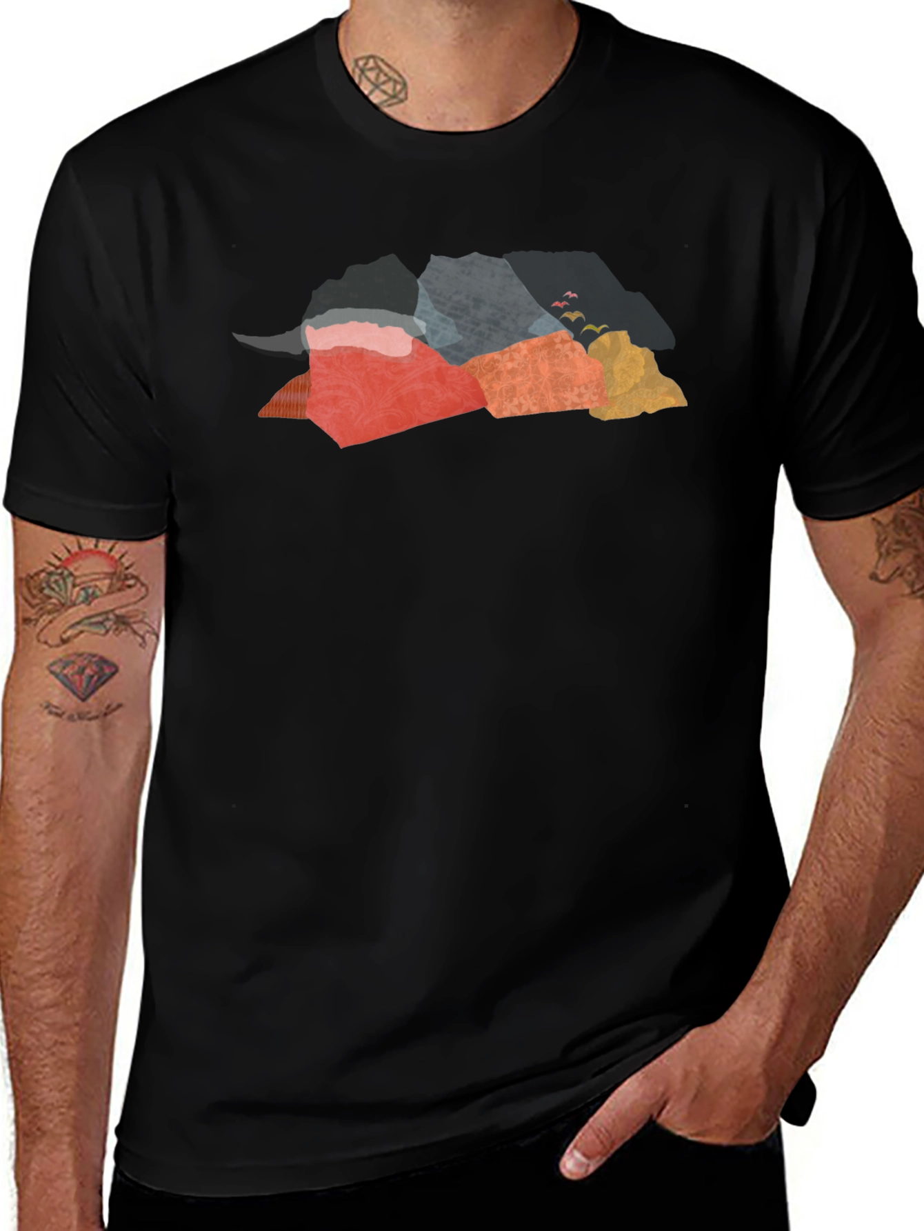 Abstract Mountain Graphic Tee - Black