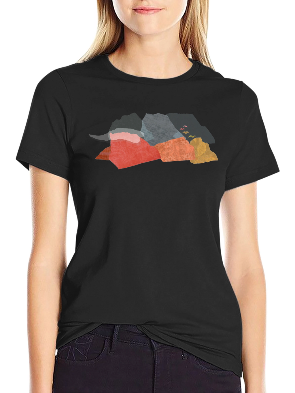 Abstract Mountain Graphic Tee - Black