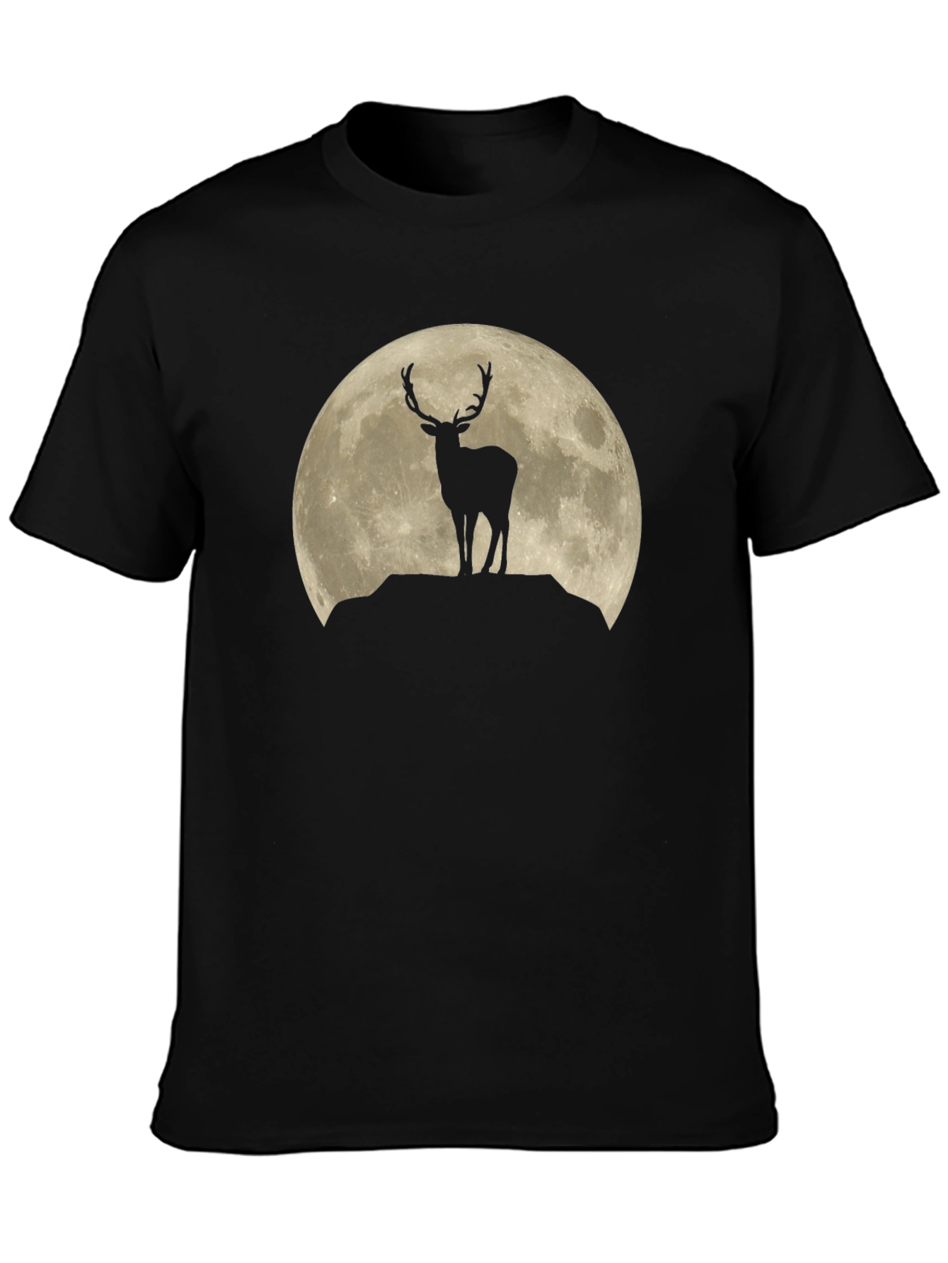 Moonlit Stag Graphic Tee - Black Crewneck