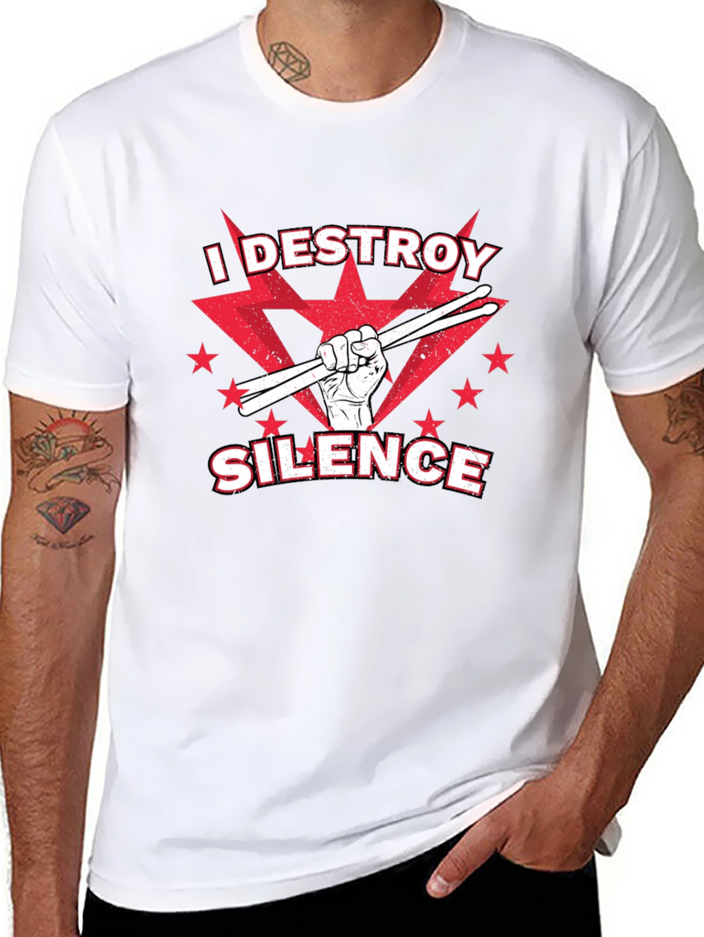 I DESTROY SILENCE T-Shirt Drummer Music Tee