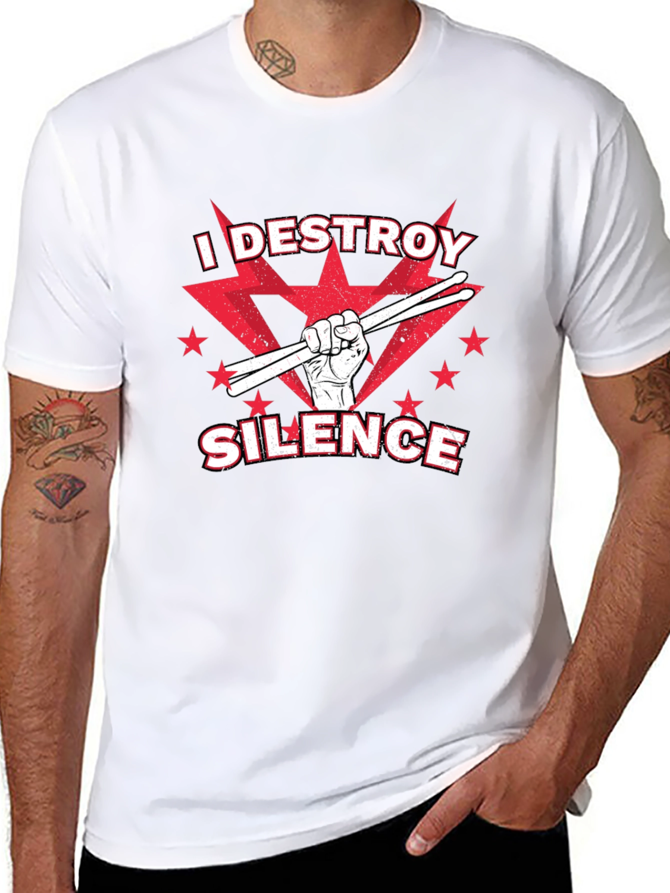 I DESTROY SILENCE T-Shirt Drummer Music Tee