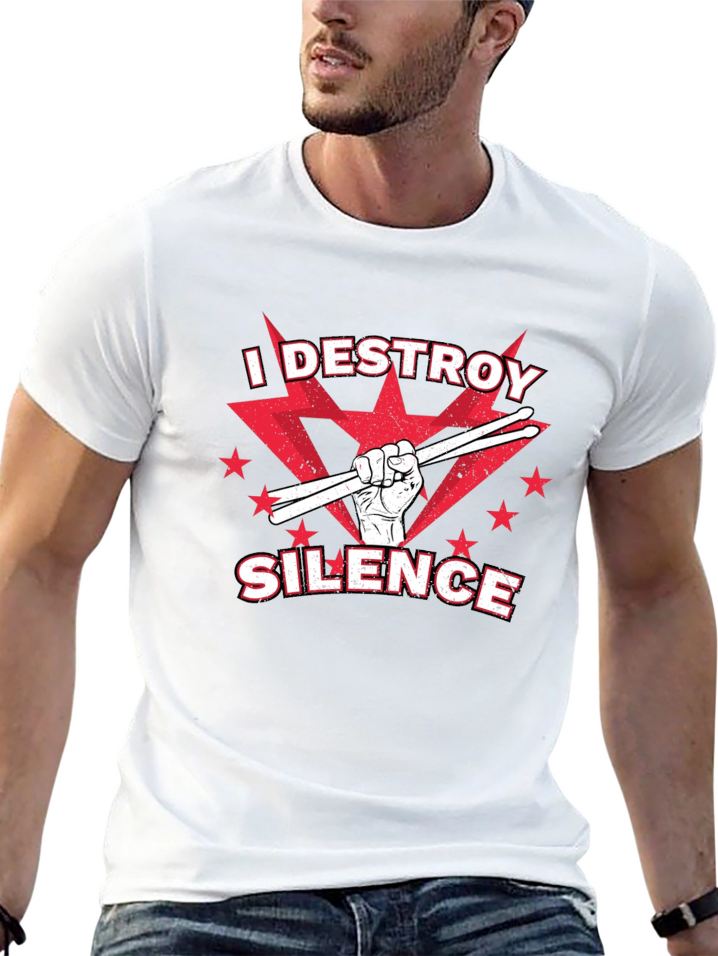 I DESTROY SILENCE T-Shirt Drummer Music Tee