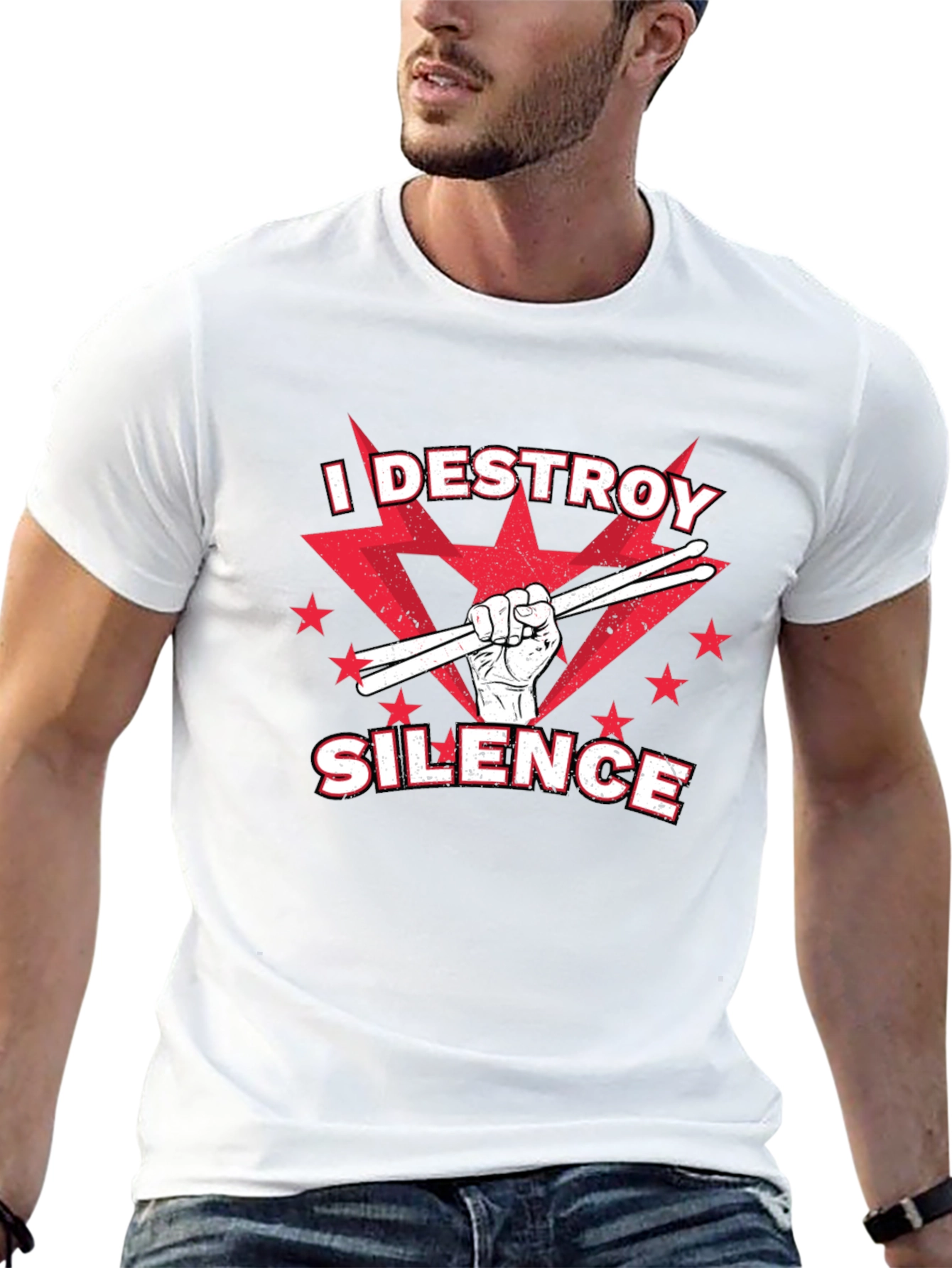 I DESTROY SILENCE T-Shirt Drummer Music Tee