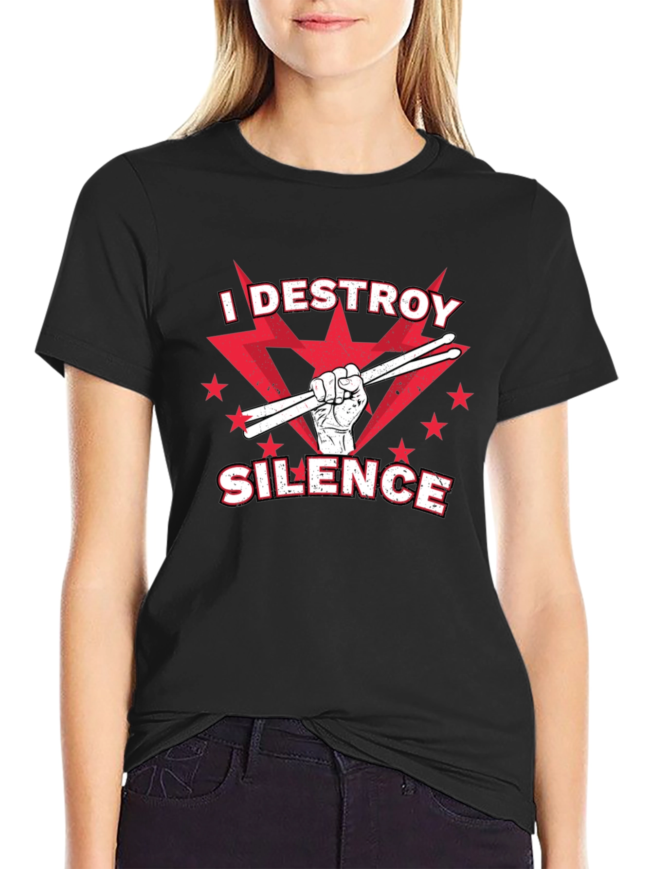 I DESTROY SILENCE T-Shirt Drummer Music Tee