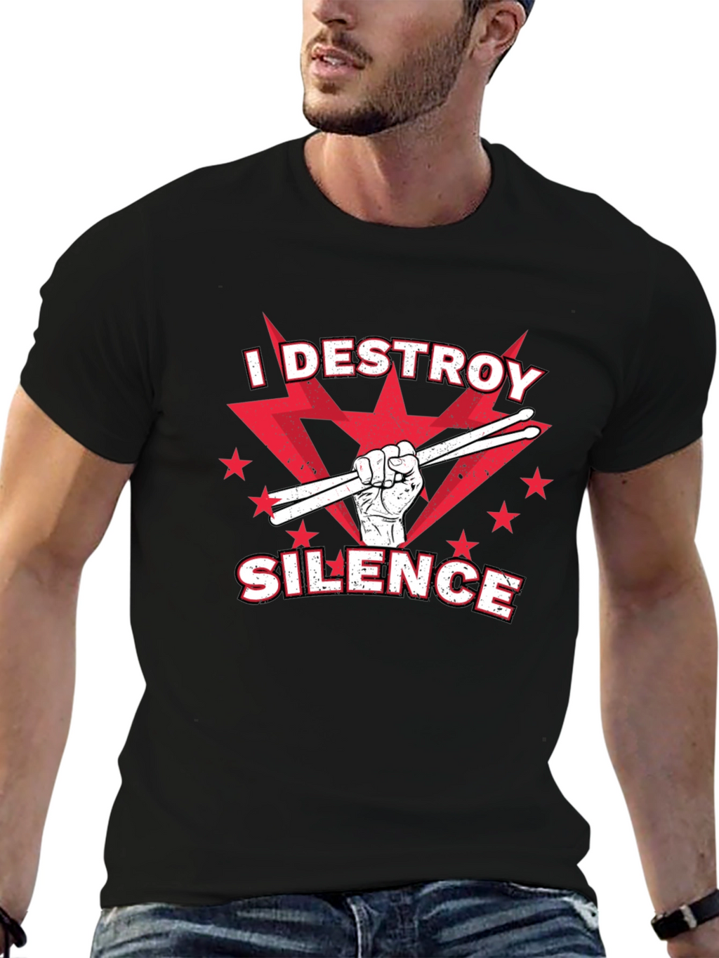 I DESTROY SILENCE T-Shirt Drummer Music Tee