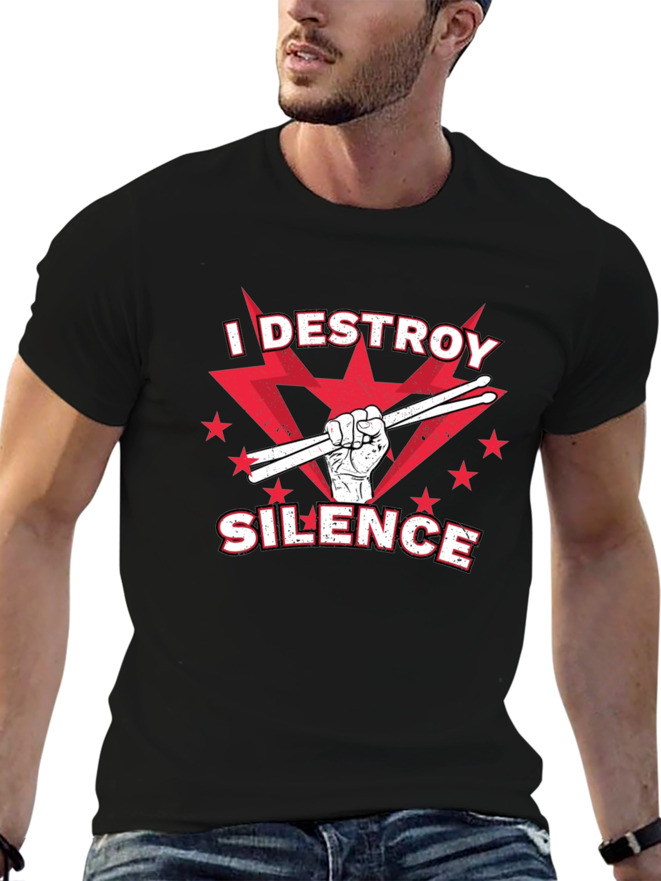 I DESTROY SILENCE T-Shirt Drummer Music Tee