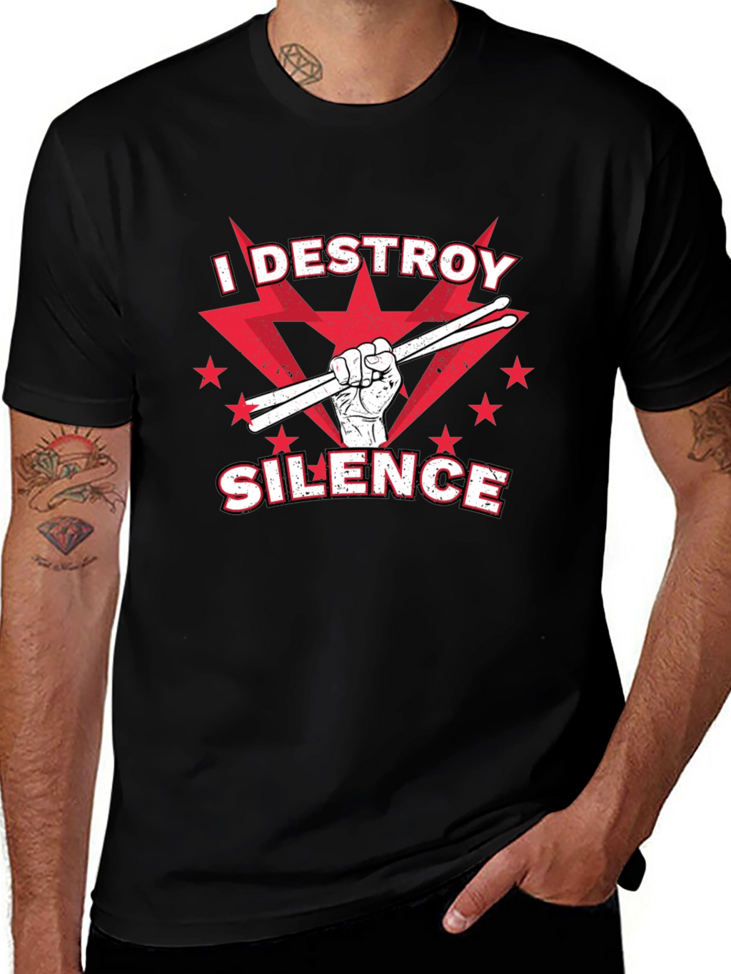 I DESTROY SILENCE T-Shirt Drummer Music Tee