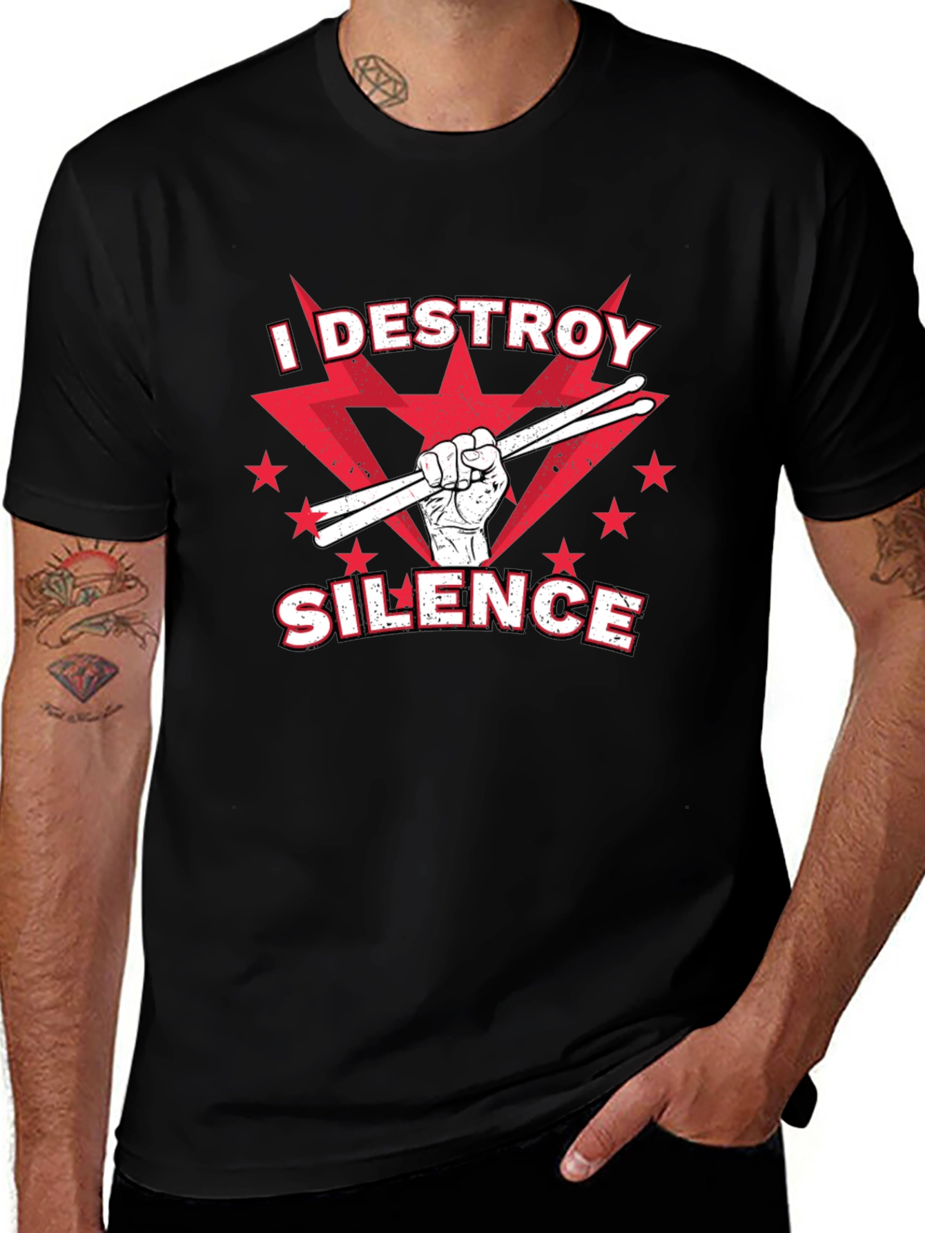 I DESTROY SILENCE T-Shirt Drummer Music Tee