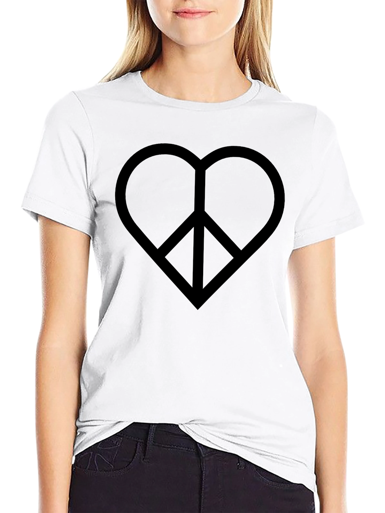 Heart Peace Sign Graphic Tee - Black