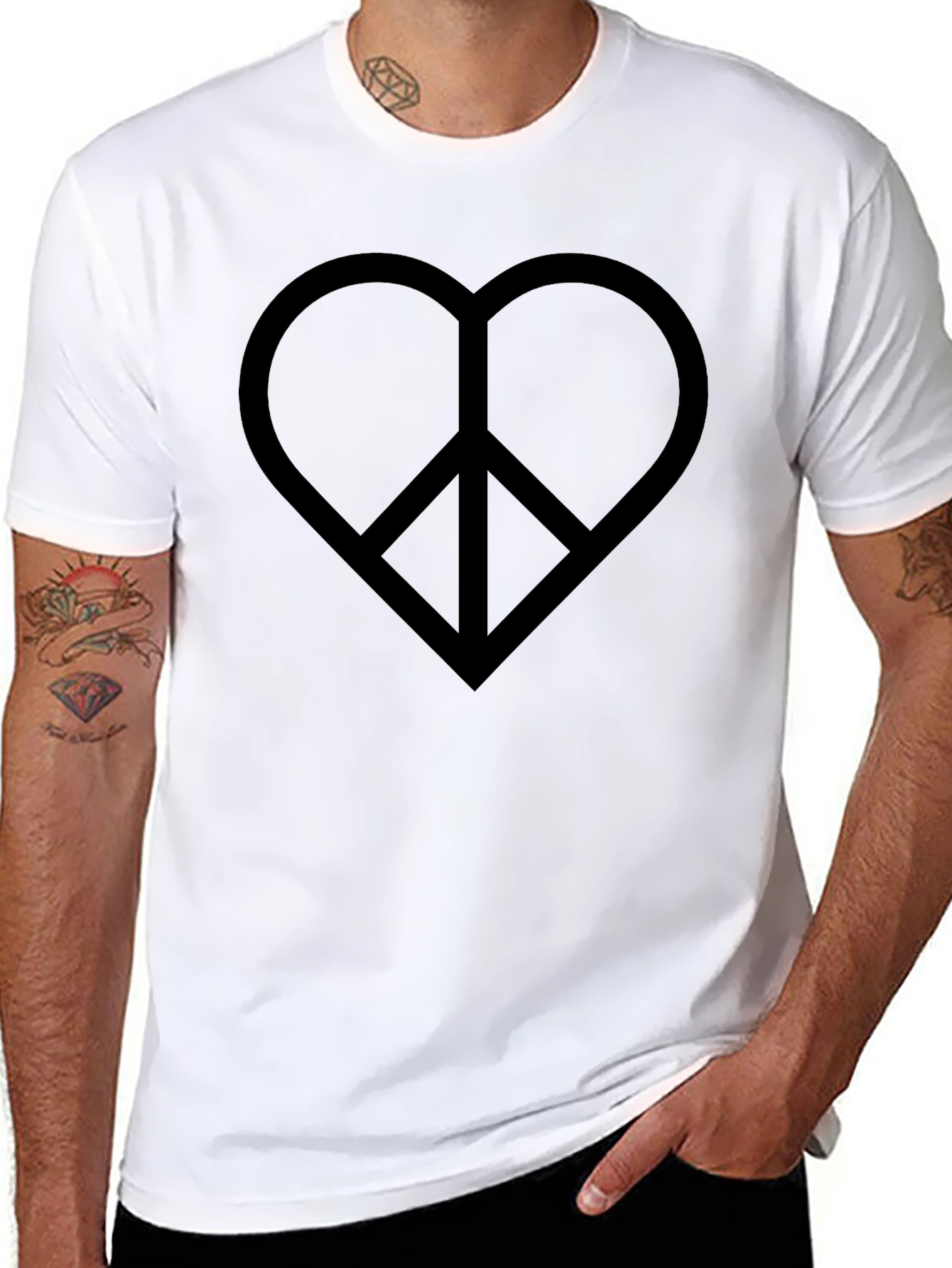 Heart Peace Sign Graphic Tee - Black