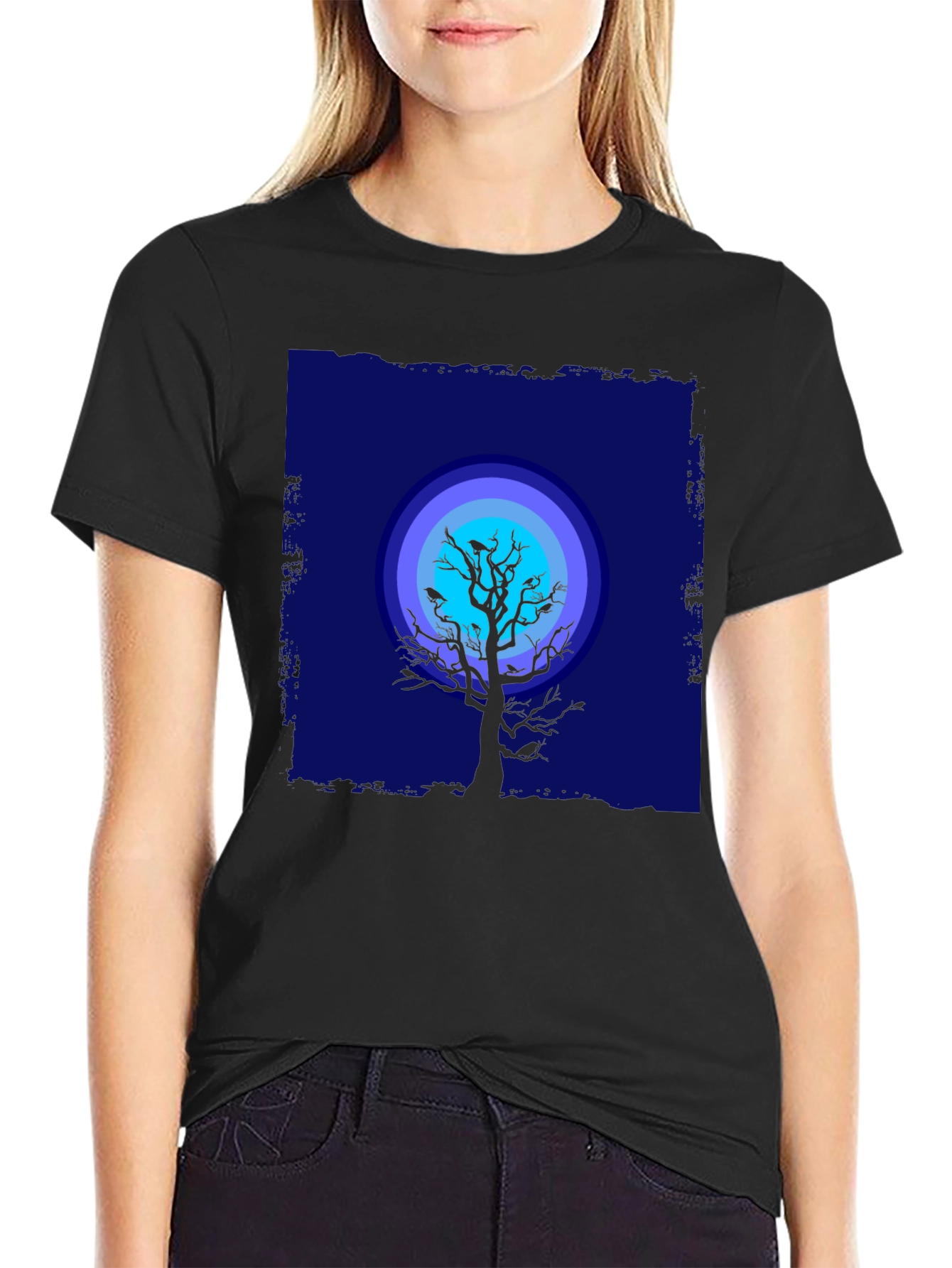 Moonlit Tree Graphic Tee - Black