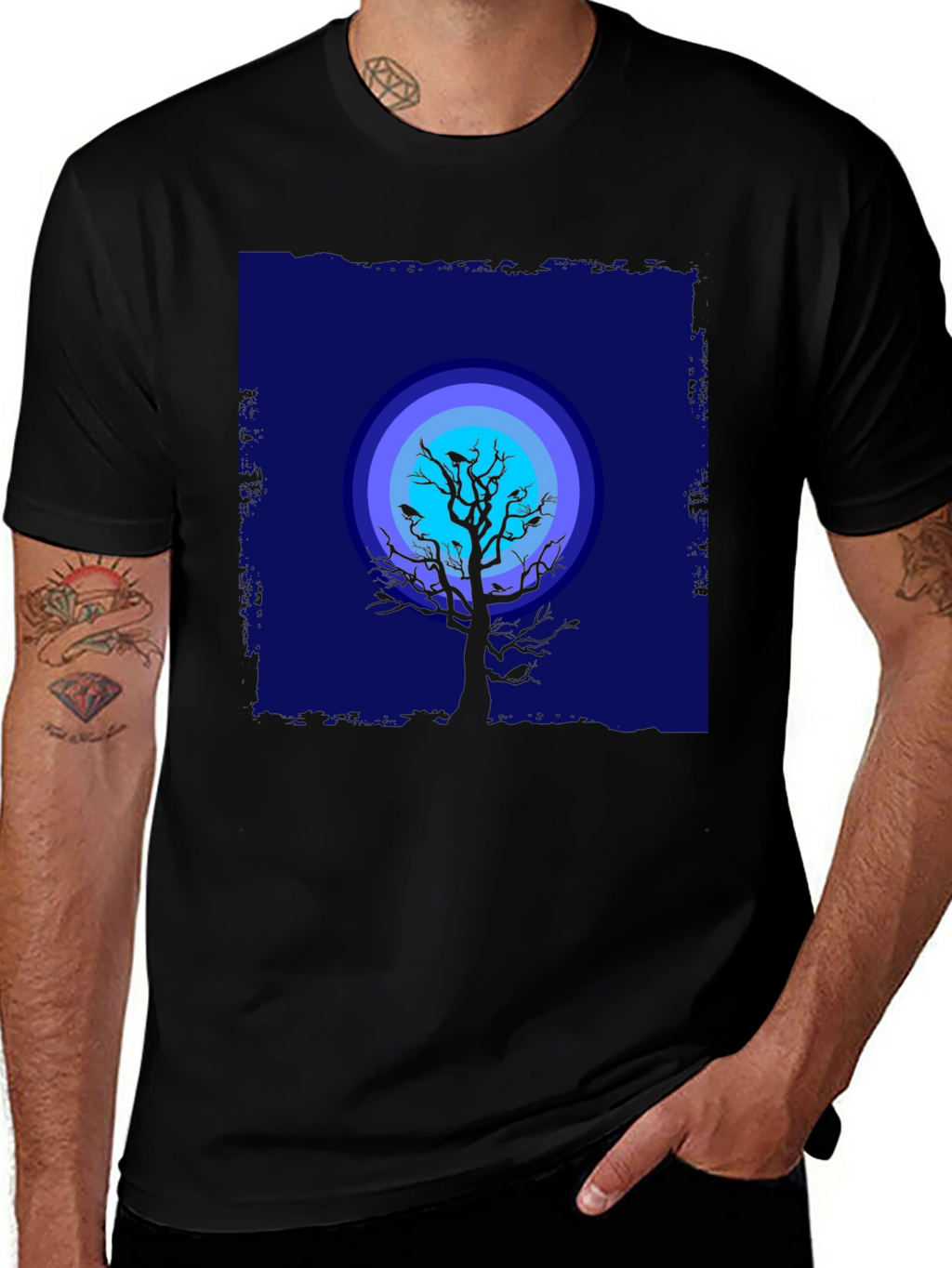 Moonlit Tree Graphic Tee - Black