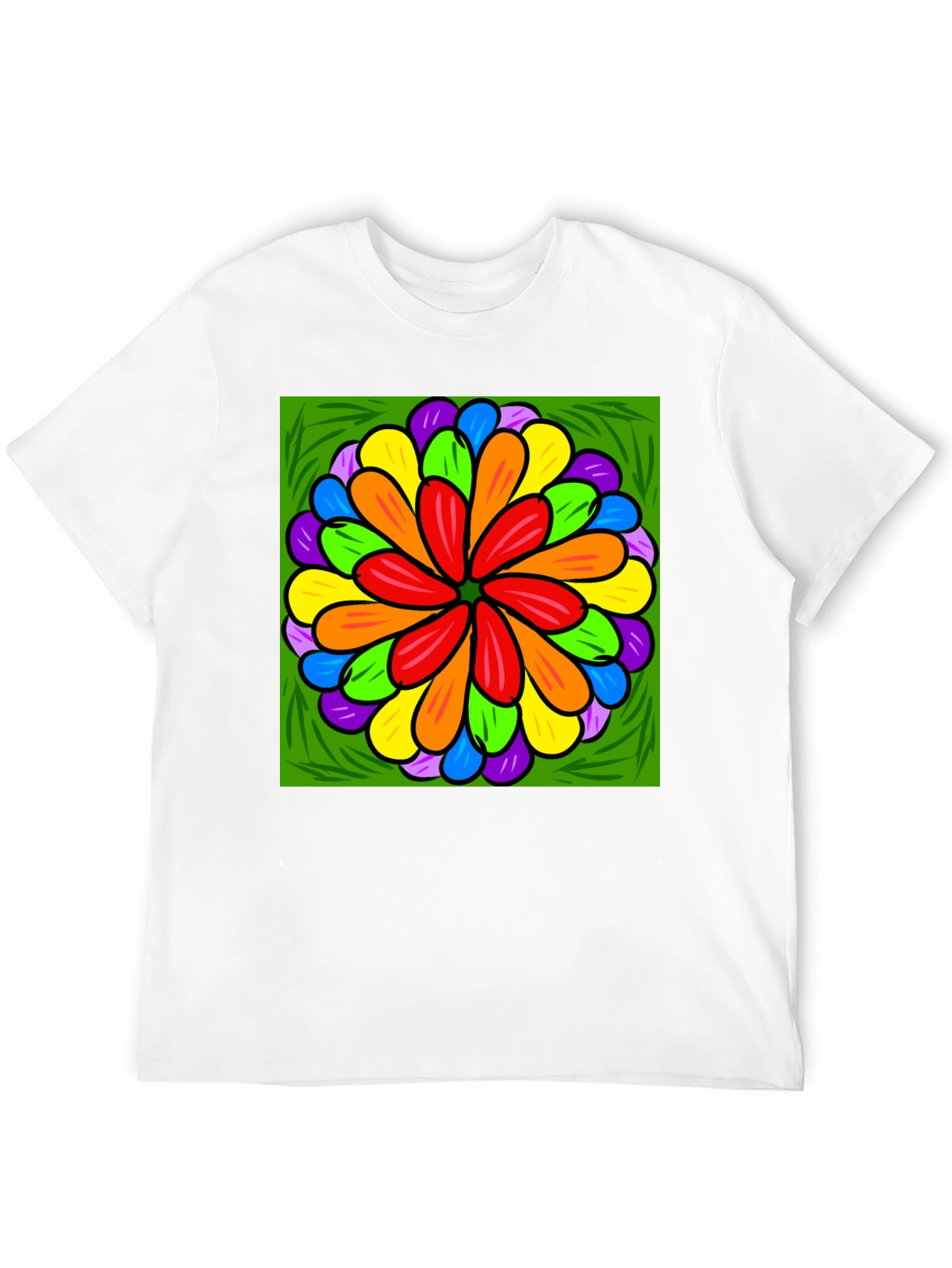 Rainbow Flower Graphic Print Black T-Shirt