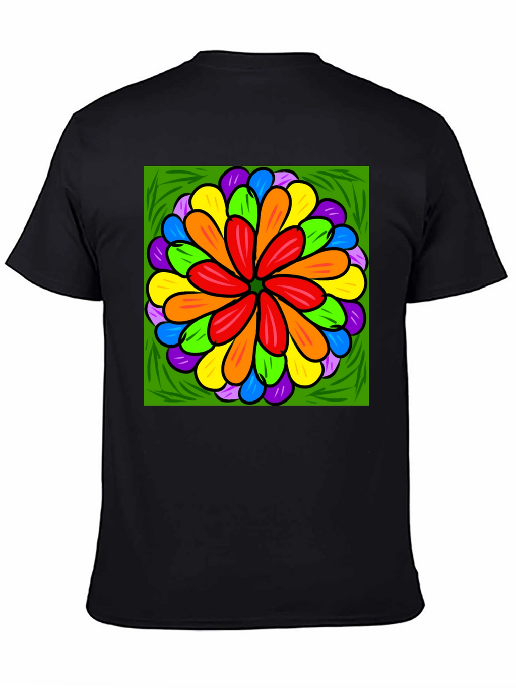 Rainbow Flower Graphic Print Black T-Shirt